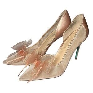 BETSEY JOHNSON Womens Susan Pink Pump Heels D'Orsay Mesh Bow Satin Size 10M